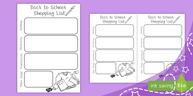 Back To School Shopping List Bullet Journal Page