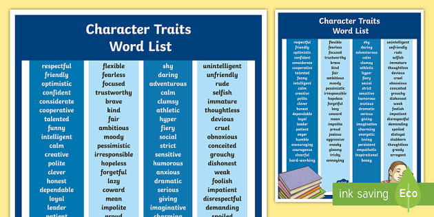 Personality Traits List | Adjectives Poster | Twinkl