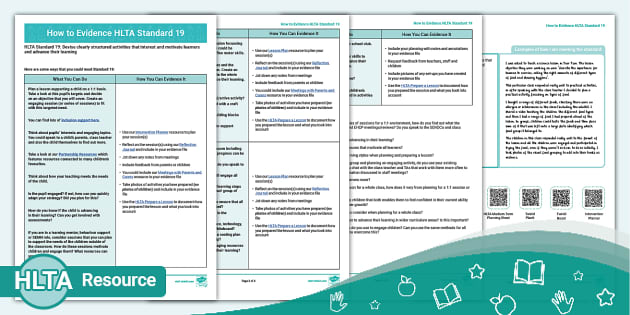How to Evidence HLTA Standard 19 (teacher made) - Twinkl
