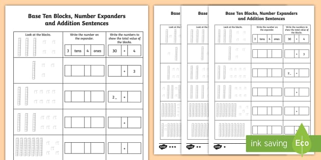 Base Ten Blocks, Number Expanders and Addition Worksheets