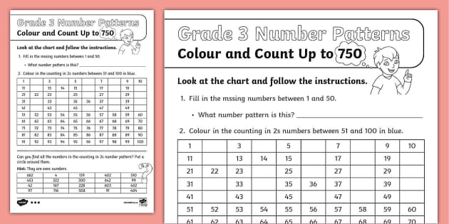 Grade 3 Number Patterns: Colour and Count Up to 750 - Twinkl