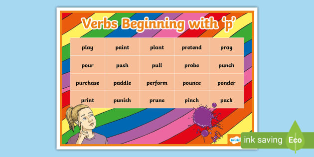 Verbs Beginning with 'p' Word Mat (teacher made) - Twinkl