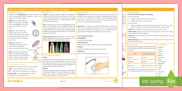 Aqa Biology Combined Unit 3 Infection And Response Knowledge Organizer 2432