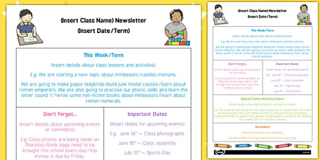 Kindergarten Editable Newsletter Template