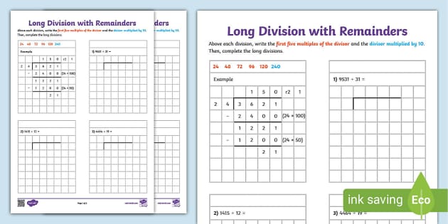 Long Division Worksheets 5th/6th Class (teacher made)
