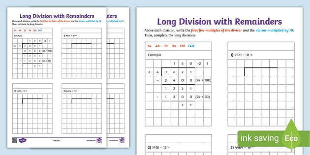 Long Division Practice Worksheet (teacher made) - Twinkl