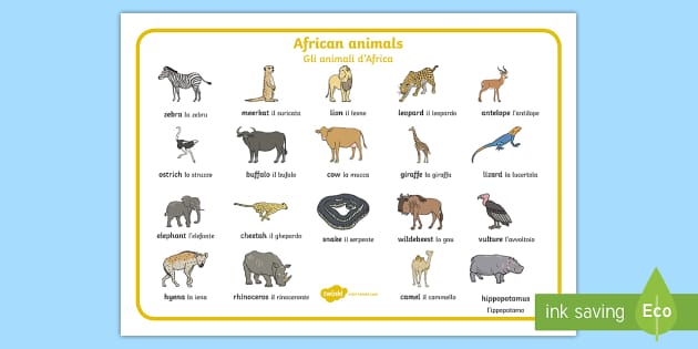 African Animals Word Mat English/Italian - African Animals Word Mat