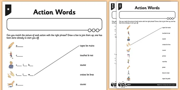 french action words worksheet worksheet teacher made