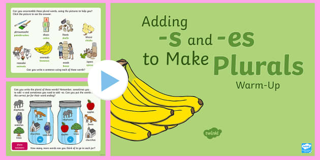 FREE! - Year 1 Adding -s and -es to Make Plurals Warm-Up PowerPoint