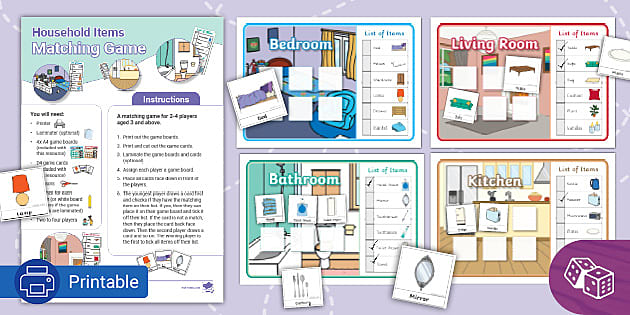 Household Items Matching Memory Game for Kindergarten and KS1