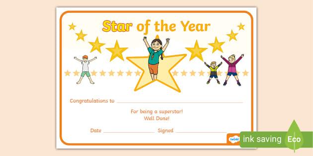 Star Of The Year Certificate (teacher Made) - Twinkl