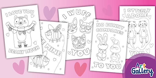 Valentine's Day Animal Pun Colouring Cards (profesor hizo)