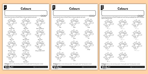 KS1 French Colours Worksheet