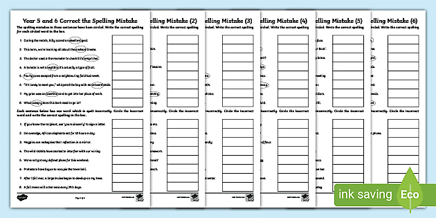 correct the spelling mistakes worksheet pack 2 year 5 6 ages 9 11