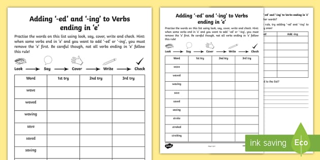 Year 2 Spelling Practice Adding ing And ed To Verbs Ending In