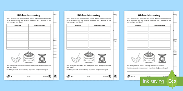 Kitchen Measuring Chart Worksheets - Cooking Measurements Worksheets-D –  Kids Cooking Activities