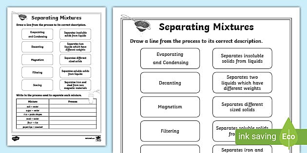 Separating Mixtures Worksheet Pdf Answers