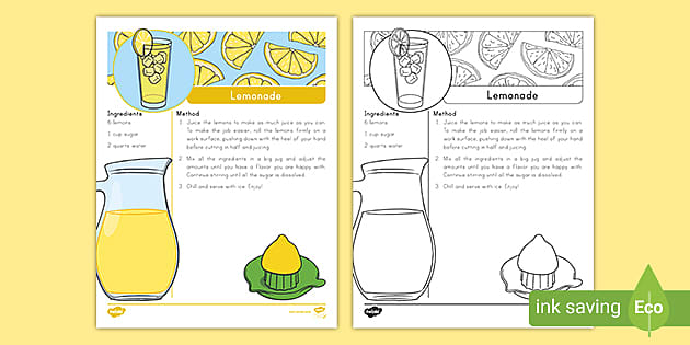 Lemonade Recipe Worksheet Printable Resource Twinkl