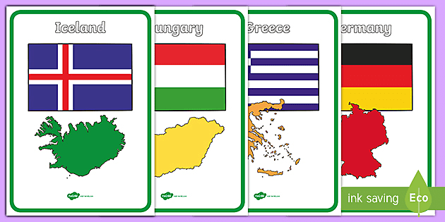 Country Shapes and Flags Flashcards (Teacher-Made) - Twinkl