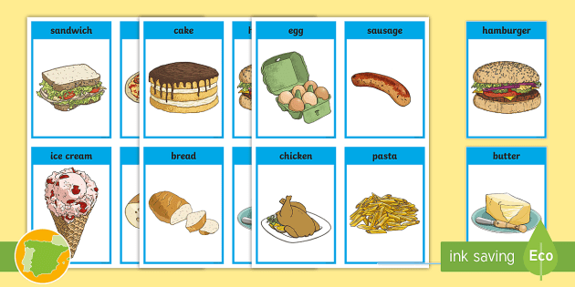A1 Tarjetas de vocabulario: La comida en inglés - Twinkl