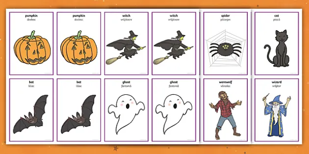 Halloween Memory Game with Simple Present and What Time part 1 - ESL  worksheet by juliag