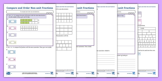 Compare And Order Non Unit Fractions Differentiated Maths Worksheets