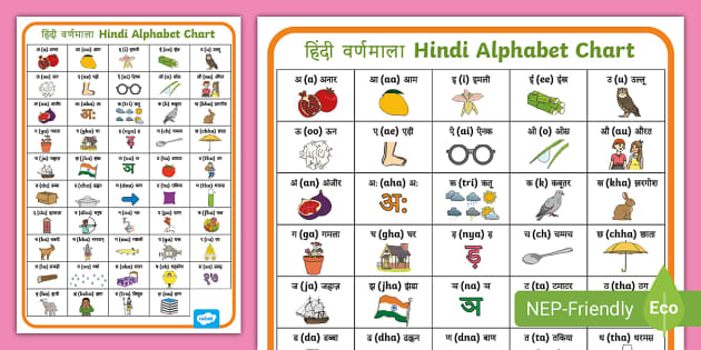 hindi alphabets with two pictures