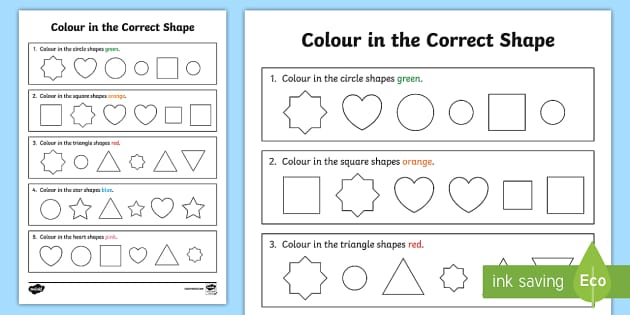 Colour In The Correct Shape Recognition Worksheet Twinkl 