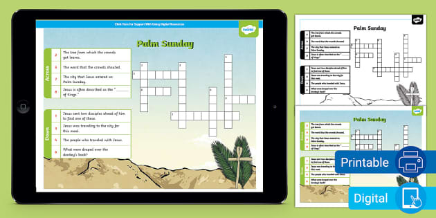 Palm Sunday Crossword Activity Sheet for 3rd 5th Grade