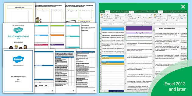 Kindergarten Reception Report Writing Templates And Statements Pack