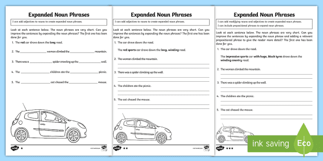 expanded noun phrases worksheet pdf english teacher made