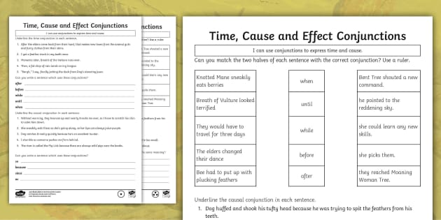 KS2 Stone Age Story Conjunctions for Time, Cause and Effect Differentiated