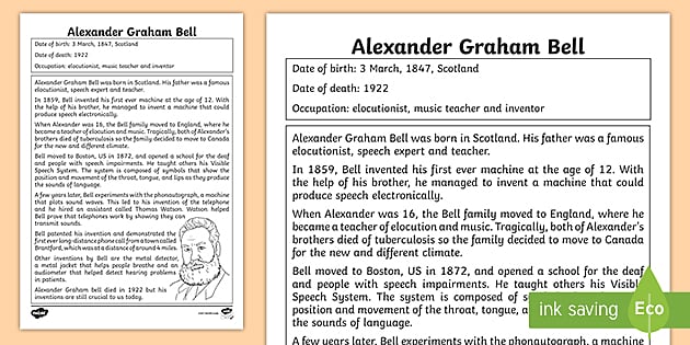 Alexander Graham Bell Facts Sheet