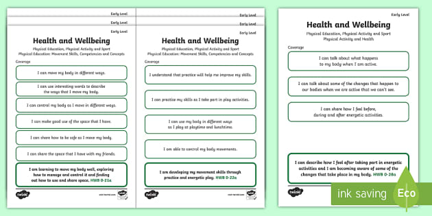 CfE Early Level Health and Wellbeing (Physical Education, Physical Activity