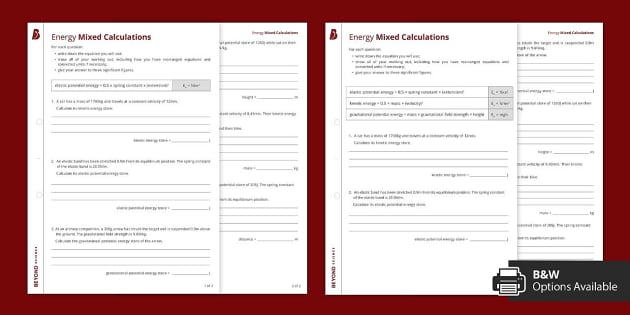 Energy Calculations Worksheets | GCSE Physics | Beyond