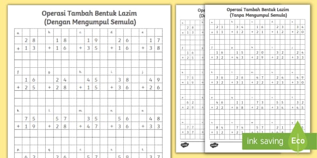 Latih Tubi Matematik Operasi Tambah Tahun Lembaran Kerja Matematik