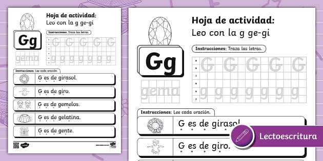 Hoja de actividad: Leo con la g ge-gi (teacher made)