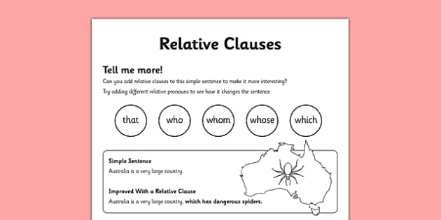 Printable Relative Clauses Year 5 Worksheet Twinkl