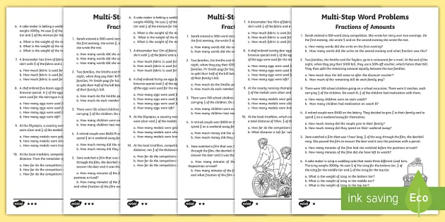 fractions of amounts worksheets maths word problems year 6