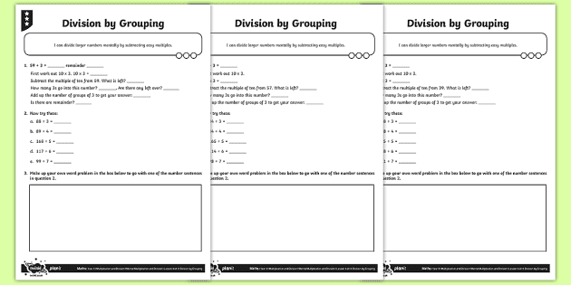 division by grouping worksheet worksheets teacher made