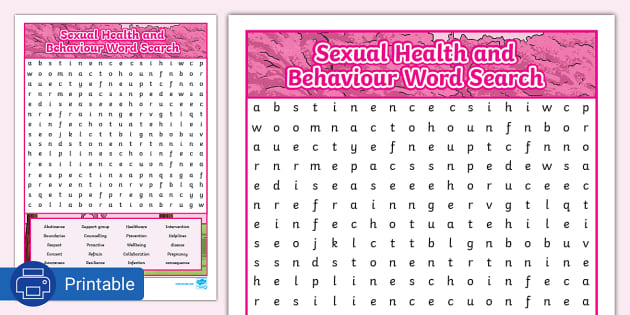 Sexual Health and Behaviour Word Search teacher made