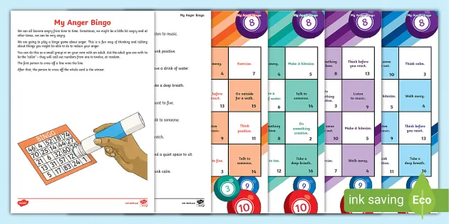 My Anger Bingo Worksheet (Teacher-Made) - Twinkl