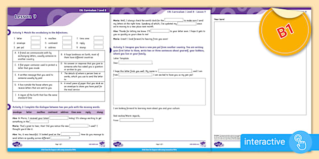 ESL Curriculum Level 8, Lesson 9 Interactive Worksheet