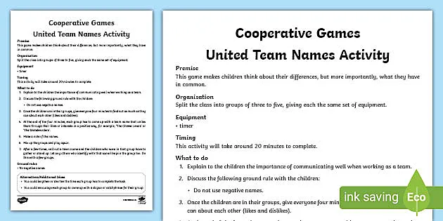 Ks2 Cooperative Games United Team Names Teaching Ideas