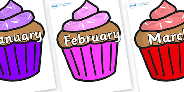Cupcake Months Of The Year Printables Black And White