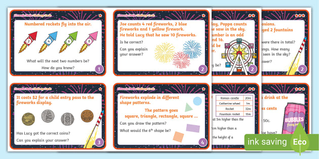 Fireworks Differentiated Maths Challenge Cards (Set A)