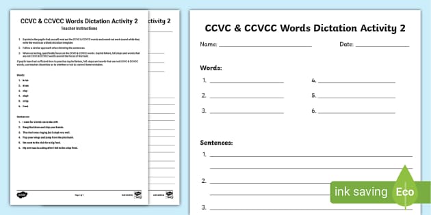 CCVC & CCVCC Words Dictation Activity 2 (teacher made)