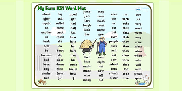 words frequency high 5 year key KS1 mat, word Mat  Word 1, stage Themed KS1 Farm farm,