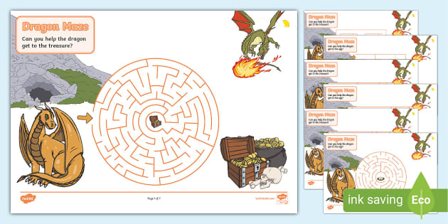 FREE Dragon Maze Activity Worksheets Twinkl