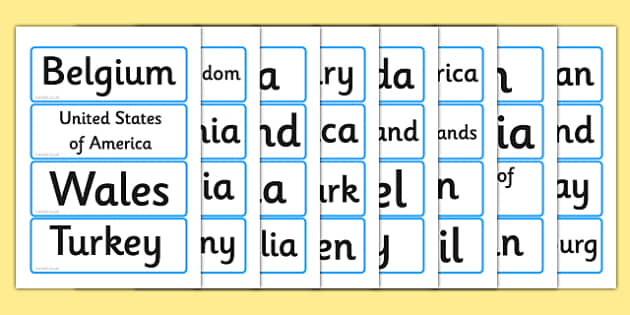 Countries Word Cards (teacher made)